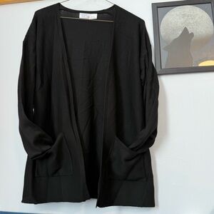 Black Open-Front Knit Cardigan Sweater With Pockets